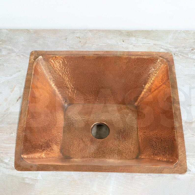 Engraved Moroccan Square Drop-In Bathroom Vessel Sink – Hammered Farmhouse Bathroom Sink Set – Artisan Round Hammered Gold Bathroom Basin

