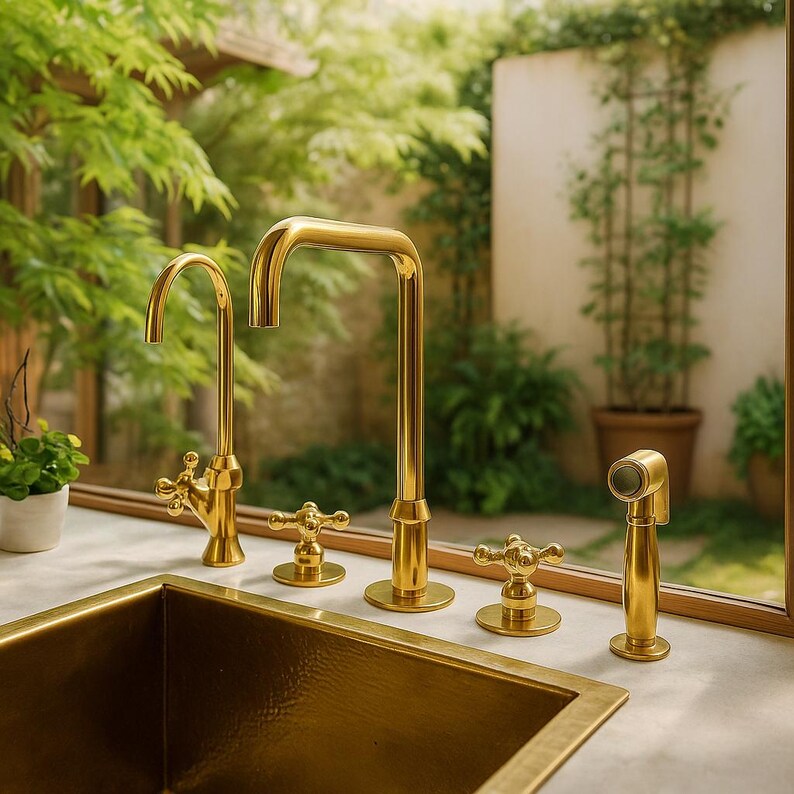 Farmhouse solid brass faucet in polished or unlacquered finish

