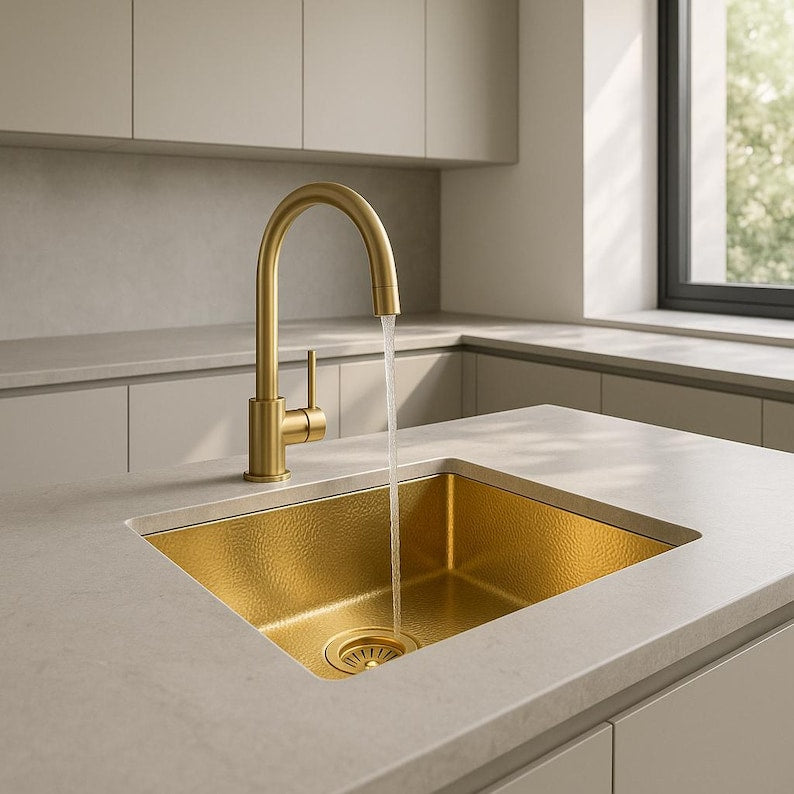 Hand-Hammered Moroccan Brass Bar Sink – Unlacquered Solid Brass Farmhouse Prep Sink for Bar, Hammered Style Water Fixture
