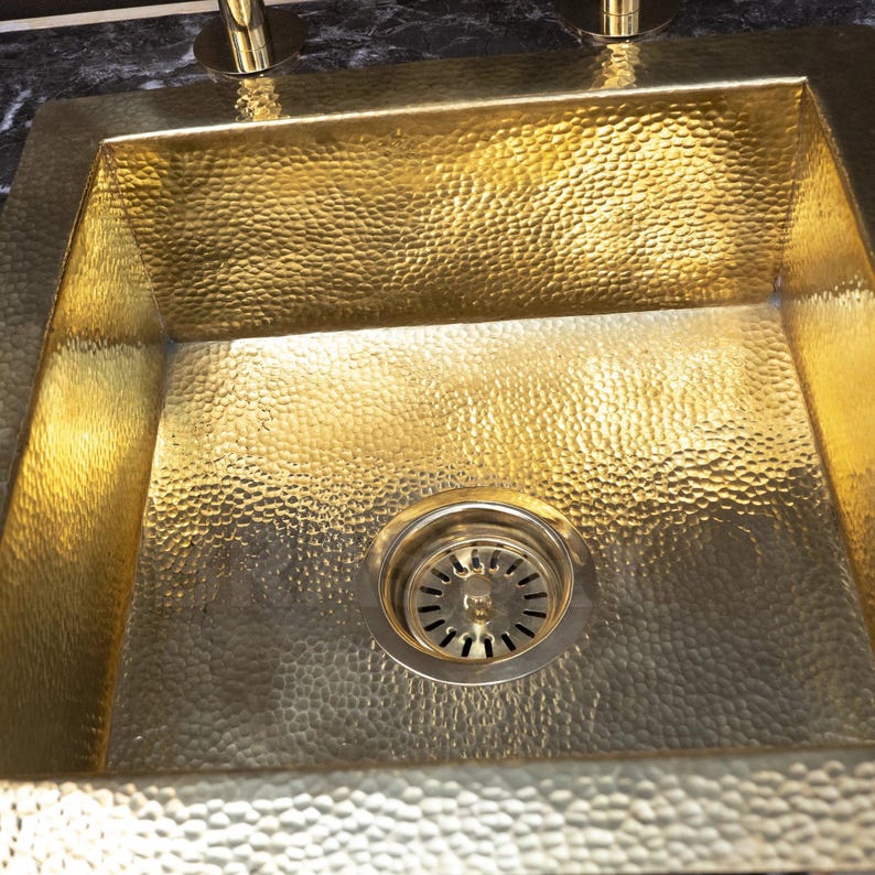 Hand-Hammered Moroccan Brass Bar Sink, Unlacquered Solid Brass Farmhouse Prep Sink for Bar, Kitchen Hammered drop in Sink
