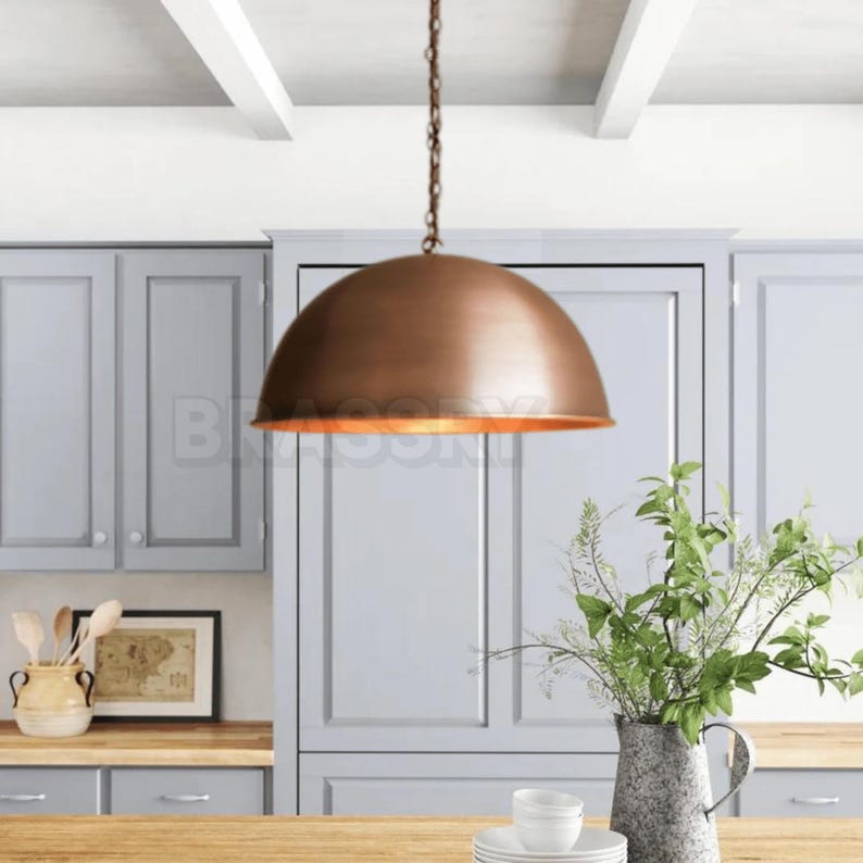 Handcrafted Moroccan hammered copper pendant light with aged finish for kitchen, dining room, and boho decor


