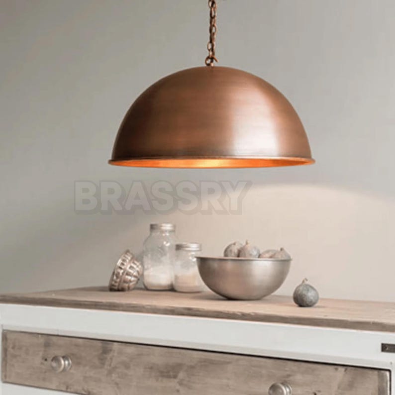 Handcrafted Moroccan hammered copper pendant light with aged finish for kitchen, dining room, and boho decor

