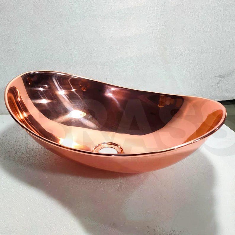 Handcrafted Copper Vessel Sink – Hammered Oval Bathroom Basin – Modern Polished Countertop Bowl – Wash Hand Basin Oval farmhouse
