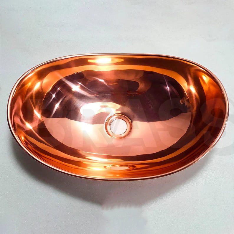 Handcrafted Copper Vessel Sink – Hammered Oval Bathroom Basin – Modern Polished Countertop Bowl – Wash Hand Basin Oval farmhouse
