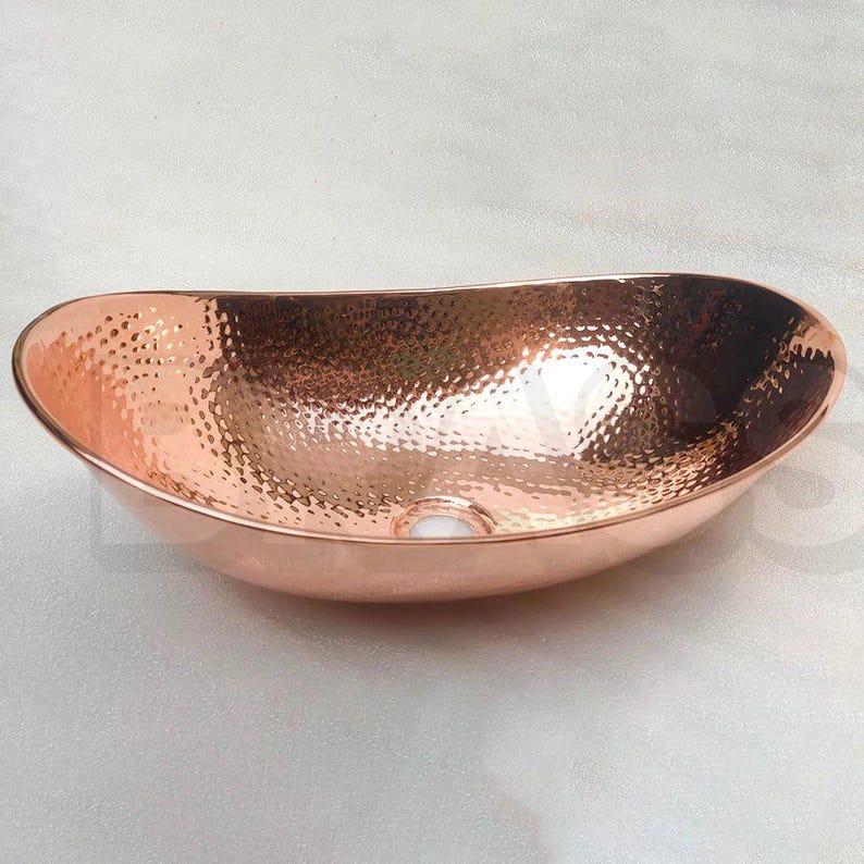 Handcrafted Copper Vessel Sink – Hammered Oval Bathroom Basin – Modern Polished Countertop Bowl – Wash Hand Basin Oval farmhouse
