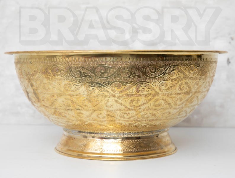 Handcrafted Hammered Brass Bowl Sink – Unlacquered Vessel Sink with Moroccan Engraving – Luxury Bathroom Vanity Basin

