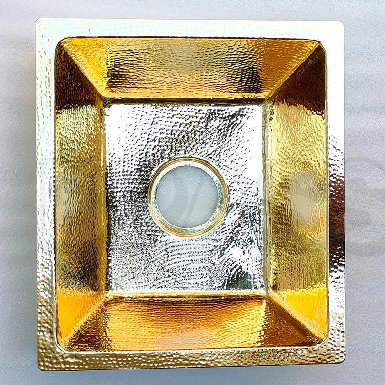 Handcrafted Moroccan Hammered Brass Bar Sink – Square Drop-In Unlacquered Kitchen Prep Sink – Gold Copper Utility Basin Handmade Luxury

