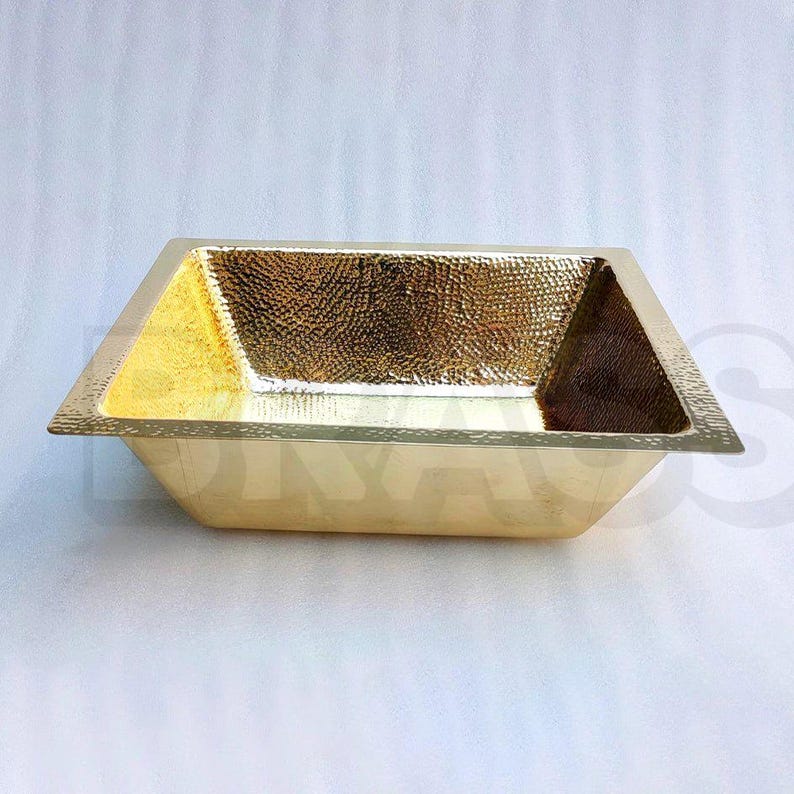 Handcrafted Moroccan Hammered Brass Bar Sink – Square Drop-In Unlacquered Kitchen Prep Sink – Gold Copper Utility Basin Handmade Luxury

