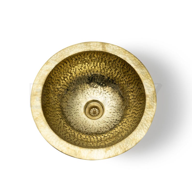 Handcrafted Moroccan Hammered Brass Drop-In Sink – Unlacquered Round Bathroom or Bar Vessel