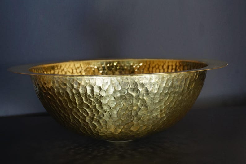 Handcrafted Moroccan Hammered Brass Drop-In Sink – Unlacquered Round Bathroom or Bar Vessel