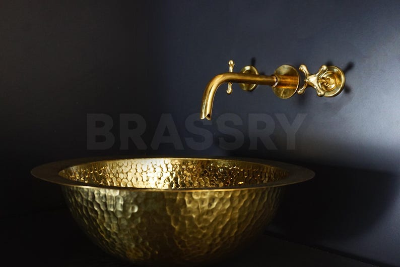 Handcrafted Moroccan Hammered Brass Drop-In Sink – Unlacquered Round Bathroom or Bar Vessel
