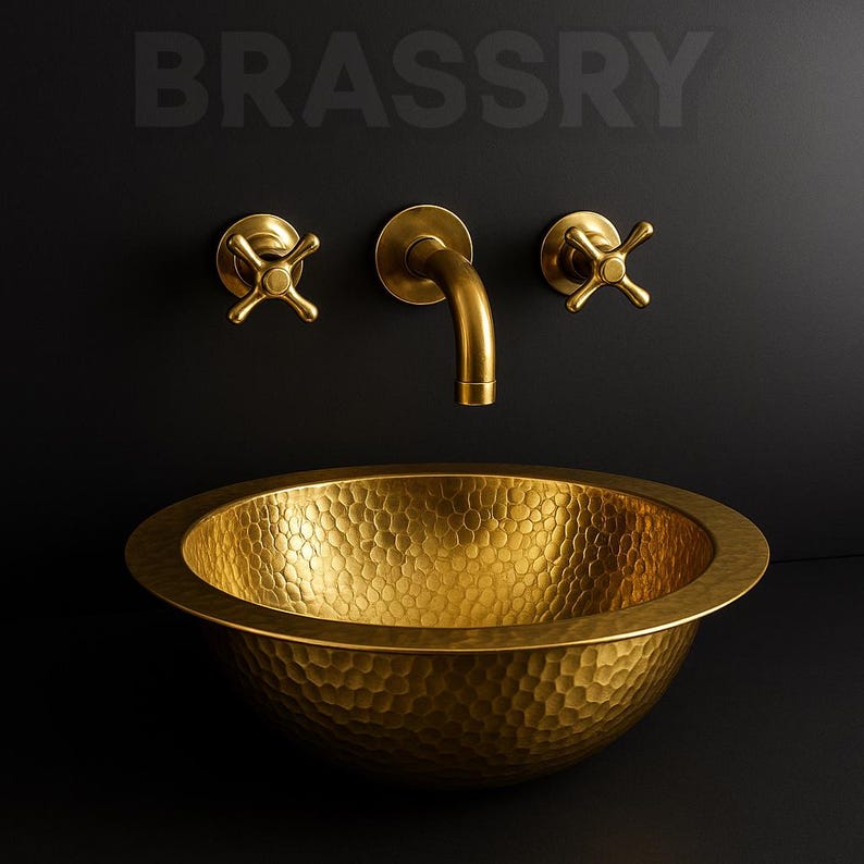 Handcrafted Moroccan Hammered Brass Drop-In Sink – Unlacquered Round Bathroom or Bar Vessel