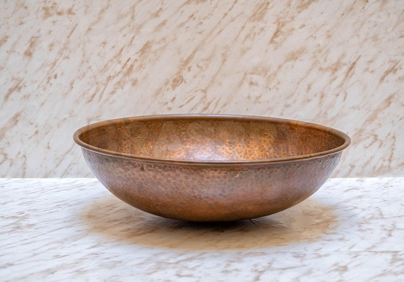 Handcrafted Moroccan Hammered Copper Vessel Sink – Round Bathroom Vanity Bowl in Warm Copper Finish