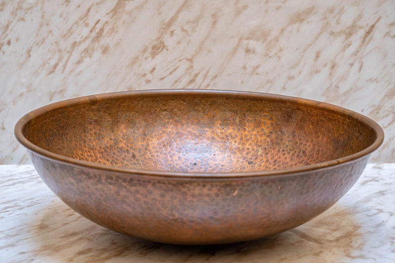 Handcrafted Moroccan Hammered Copper Vessel Sink – Round Bathroom Vanity Bowl in Warm Copper Finish