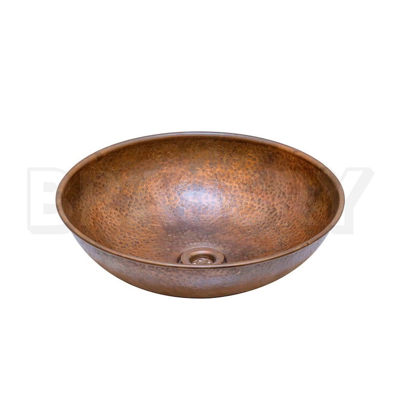 Handcrafted Moroccan Hammered Copper Vessel Sink – Round Bathroom Vanity Bowl in Warm Copper Finish