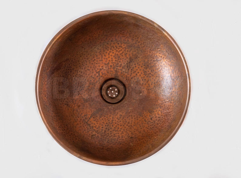 Handcrafted Moroccan Hammered Copper Vessel Sink – Round Bathroom Vanity Bowl in Warm Copper Finish