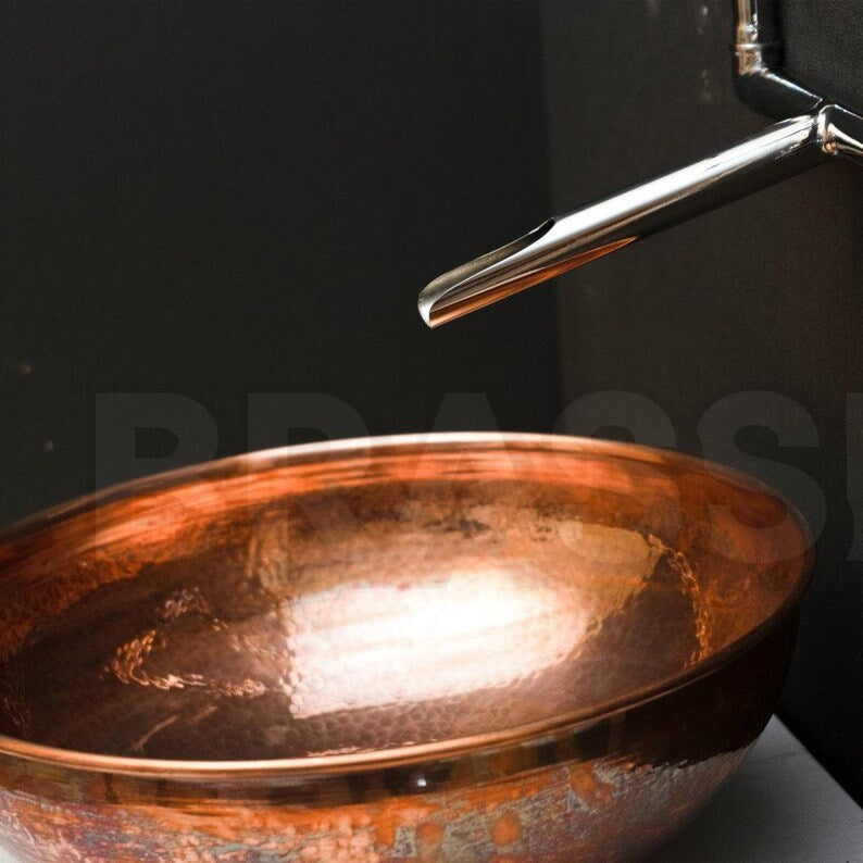 Handcrafted Moroccan Hammered Copper Vessel Sink – Round Bathroom Vanity Bowl in Warm Copper Finish – Copper Wash Basin
