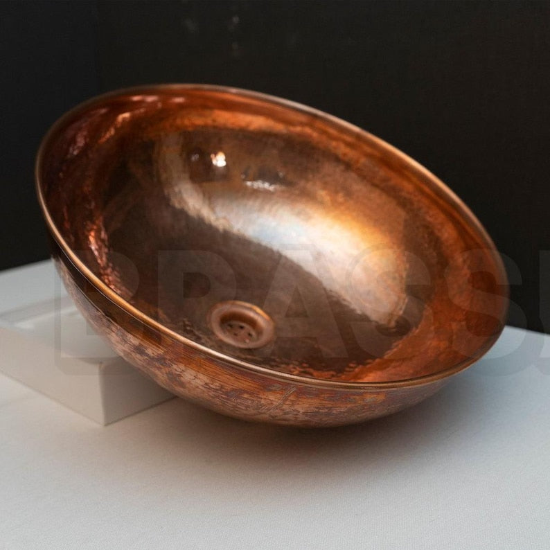Handcrafted Moroccan Hammered Copper Vessel Sink – Round Bathroom Vanity Bowl in Warm Copper Finish – Copper Wash Basin
