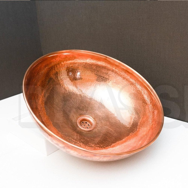 Handcrafted Moroccan Hammered Copper Vessel Sink – Round Bathroom Vanity Bowl in Warm Copper Finish – Copper Wash Basin
