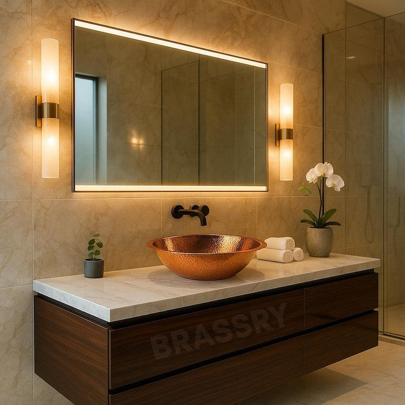Handcrafted Moroccan Oval Copper Bathroom Vessel Sink – Hammered Drop-In Vanity Basin with Antique Finish