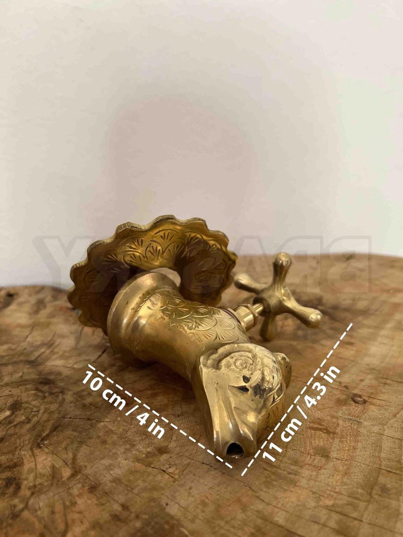 Handcrafted Moroccan Unlacquered Brass Fish-Shaped Wall-Mount Faucet – Vintage Solid Brass Tap for Bathroom, Kitchen, or Garden
