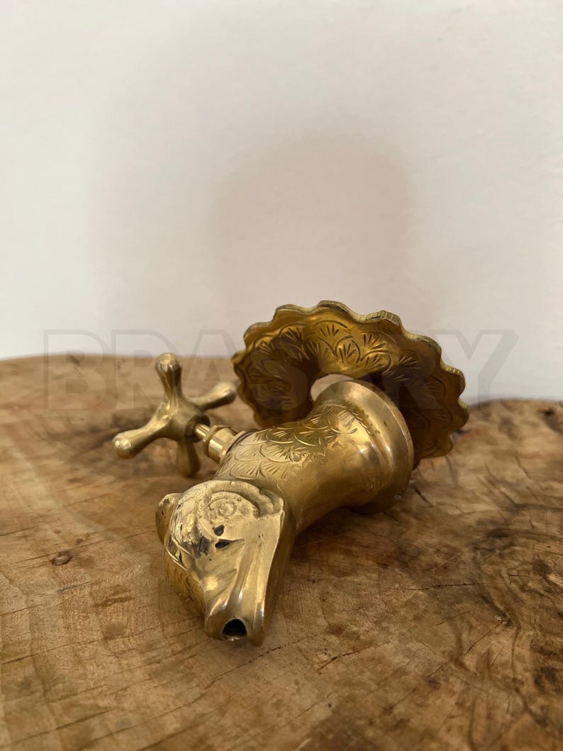 Handcrafted Moroccan Unlacquered Brass Fish-Shaped Wall-Mount Faucet – Vintage Solid Brass Tap for Bathroom, Kitchen, or Garden
