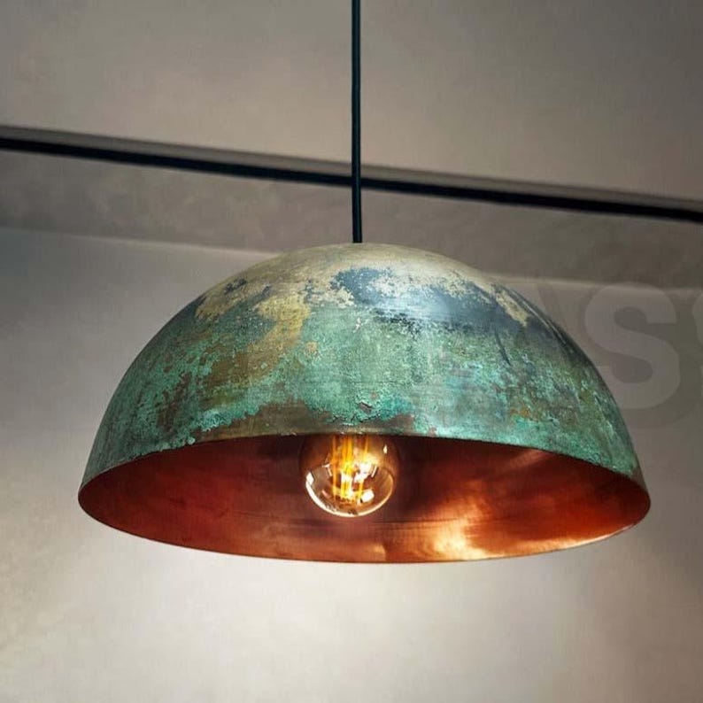 Handcrafted Moroccan hammered copper dome pendant light in aged finish

