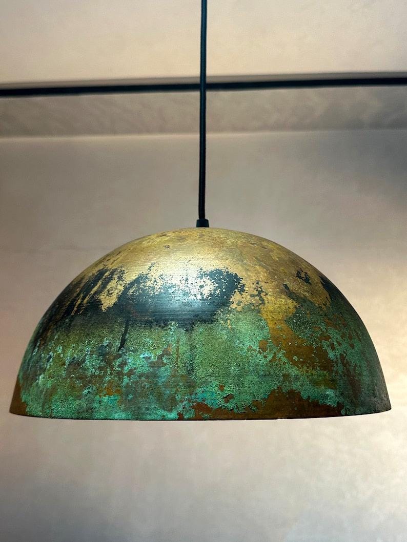 Handcrafted Moroccan hammered copper dome pendant light in aged finish

