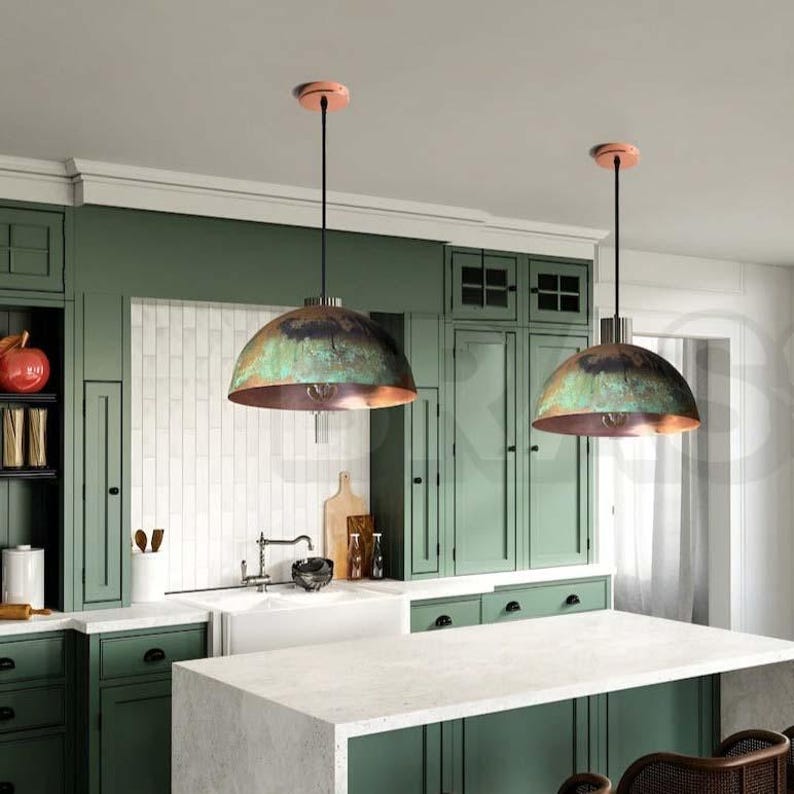 Handcrafted Moroccan hammered copper dome pendant light in aged finish


