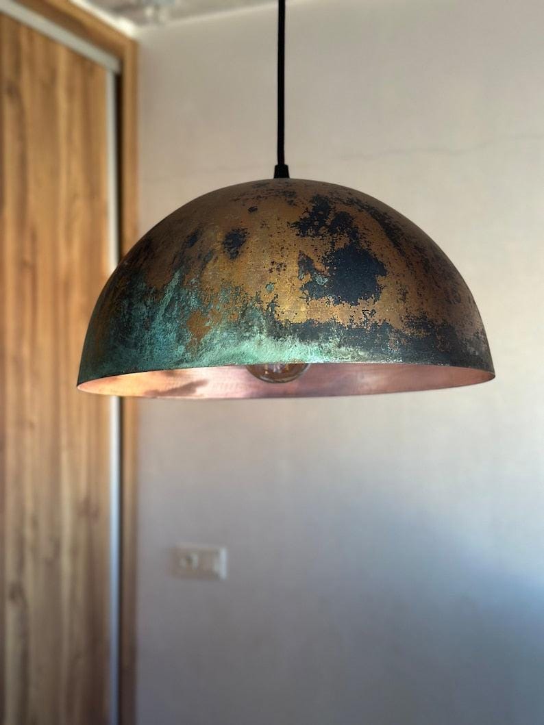 Handcrafted Moroccan hammered copper dome pendant light in aged finish

