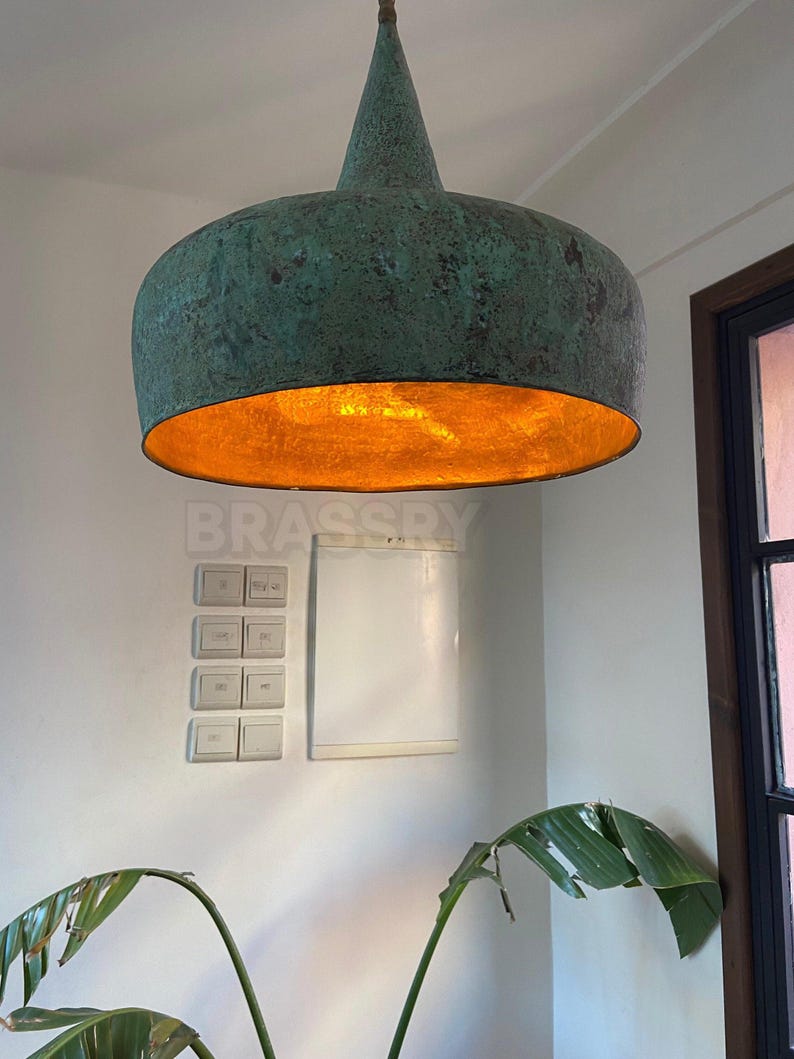 Handcrafted Moroccan hammered copper pendant light with aged finish, artisan-made dome lamp for kitchen islands, dining rooms, boho and rustic interiors

