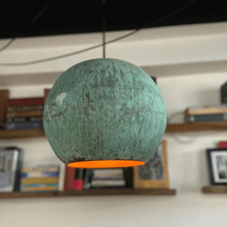 Handcrafted Moroccan hammered copper pendant light with aged finish for kitchen, dining room, and boho decor

