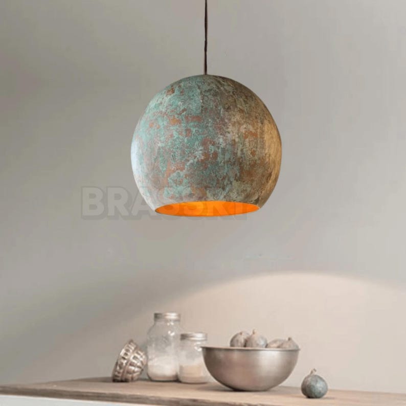 Handcrafted Moroccan hammered copper pendant light with aged finish for kitchen, dining room, and boho decor

