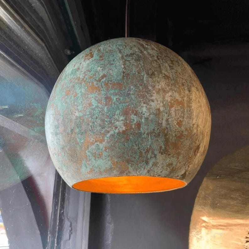 Handcrafted Moroccan hammered copper pendant light with aged finish for kitchen, dining room, and boho decor

