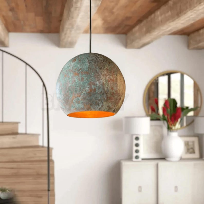 Handcrafted Moroccan hammered copper pendant light with aged finish for kitchen, dining room, and boho decor

