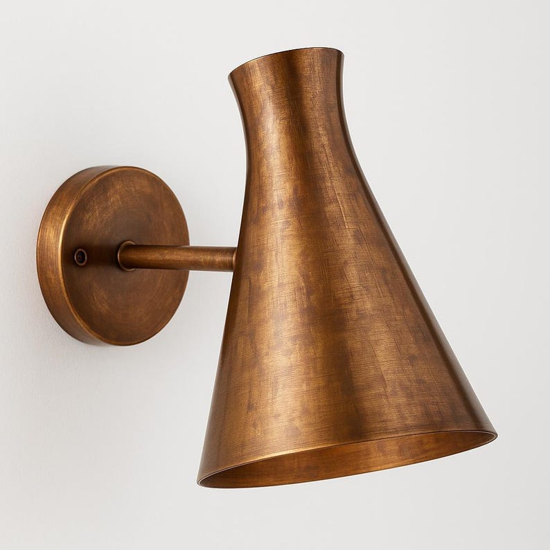 Handcrafted copper cone wall sconce for outdoor patio lighting – trumpet design

