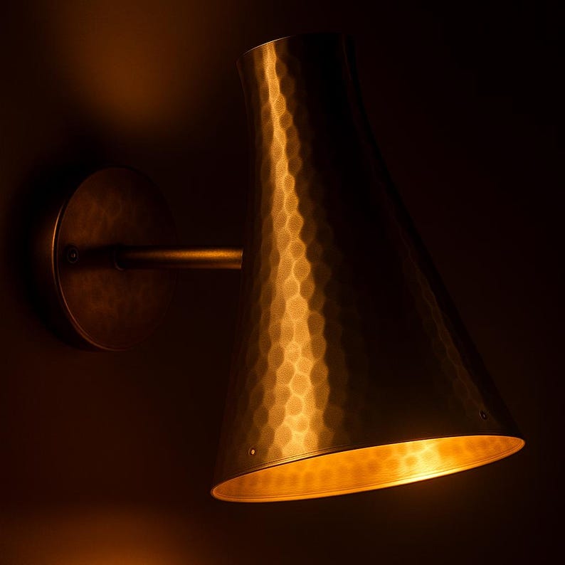 Handcrafted golden brass wall sconce – indoor outdoor artisan lighting

