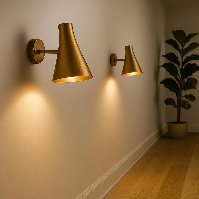 Handcrafted golden brass wall sconce – indoor outdoor artisan lighting

