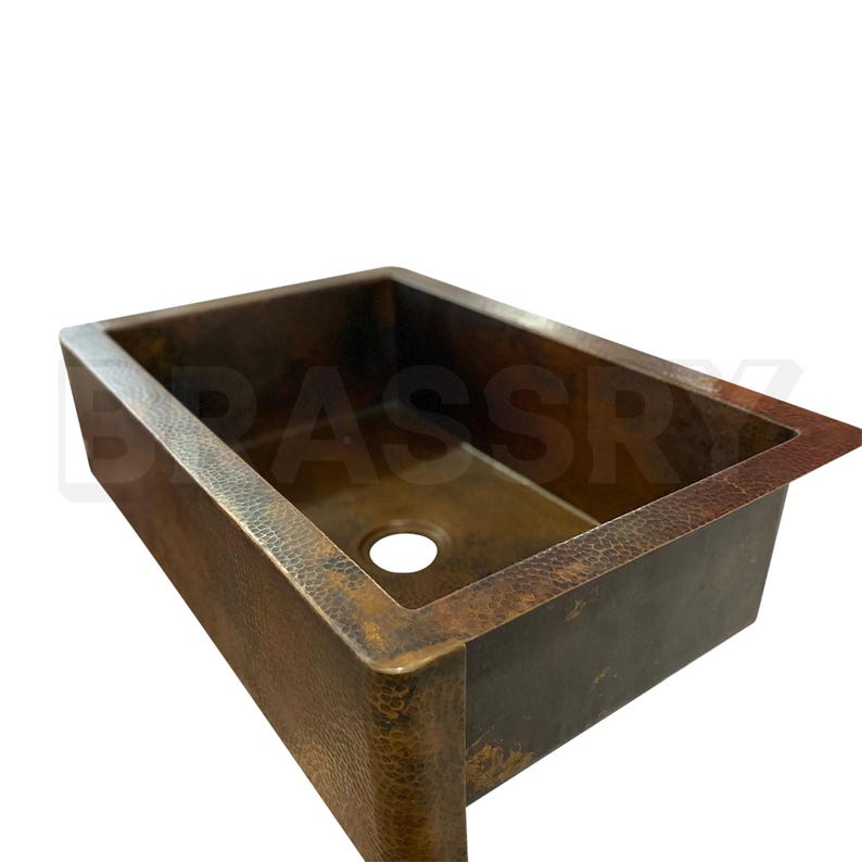 Handmade Hammered Copper Pedestal Sink – Moroccan Antique Farmhouse Apron-Front Basin – Rustic Kitchen Sink in Unlacquered Brass
