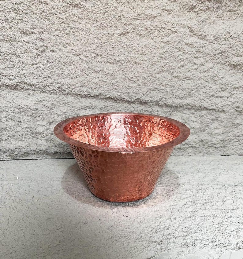 Handmade Moroccan Copper Sink – Round Hammered Bathroom or Bar Sink Basin with Rolled Rim in Pure Polished Copper Finish, Copper Wash Basin
