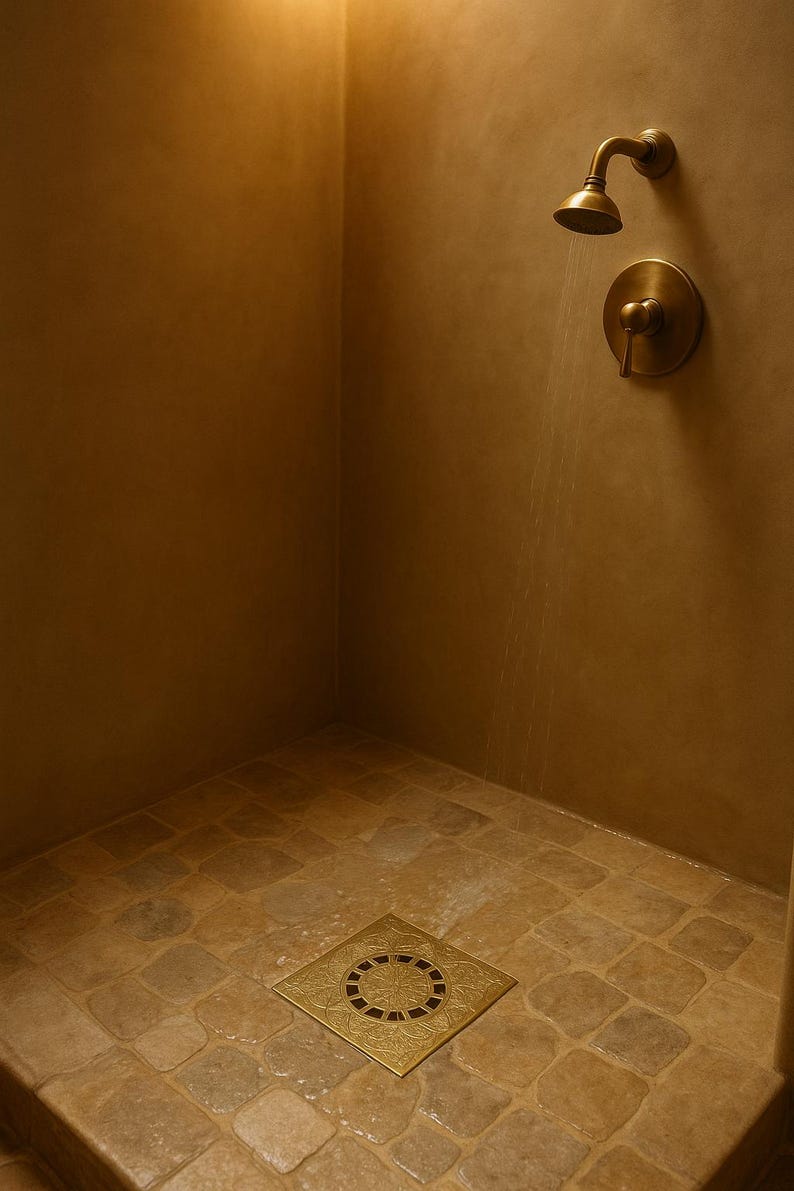 Handmade Moroccan Engraved Brass Shower Drain – Copper Finish Floor Drain Cover, Solid Brass Square Drain for Bathroom Square Antique Style

