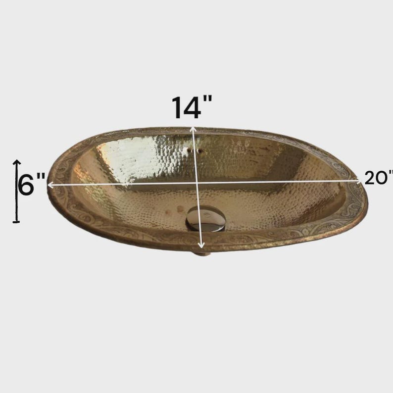 Handmade Moroccan Oval Brass Sink with Faucet – Hammered Farmhouse Bathroom Sink Set – Antique Style Vanity Basin for Outdoor or Indoor Use
