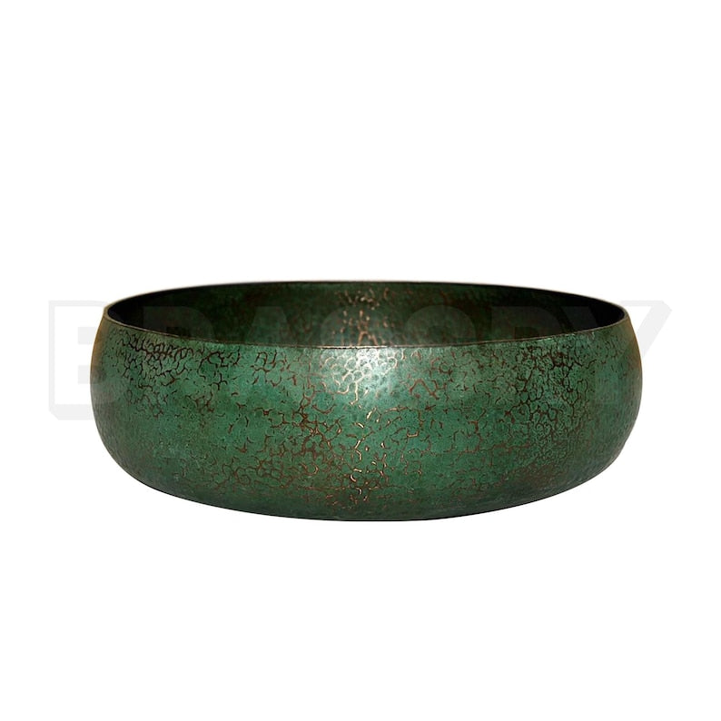 Handmade Moroccan Oxidized Copper Sink – Rustic Green Patina Round Vessel Basin for Vintage Farmhouse Bathroom Decor
