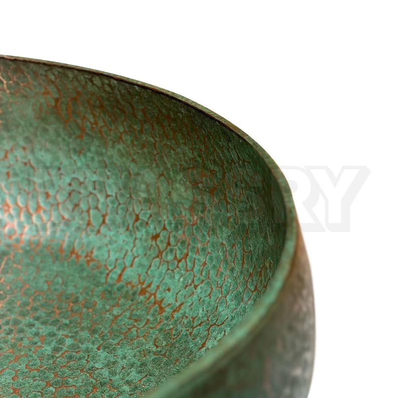 Handmade Moroccan Oxidized Copper Sink – Rustic Green Patina Round Vessel Basin for Vintage Farmhouse Bathroom Decor
