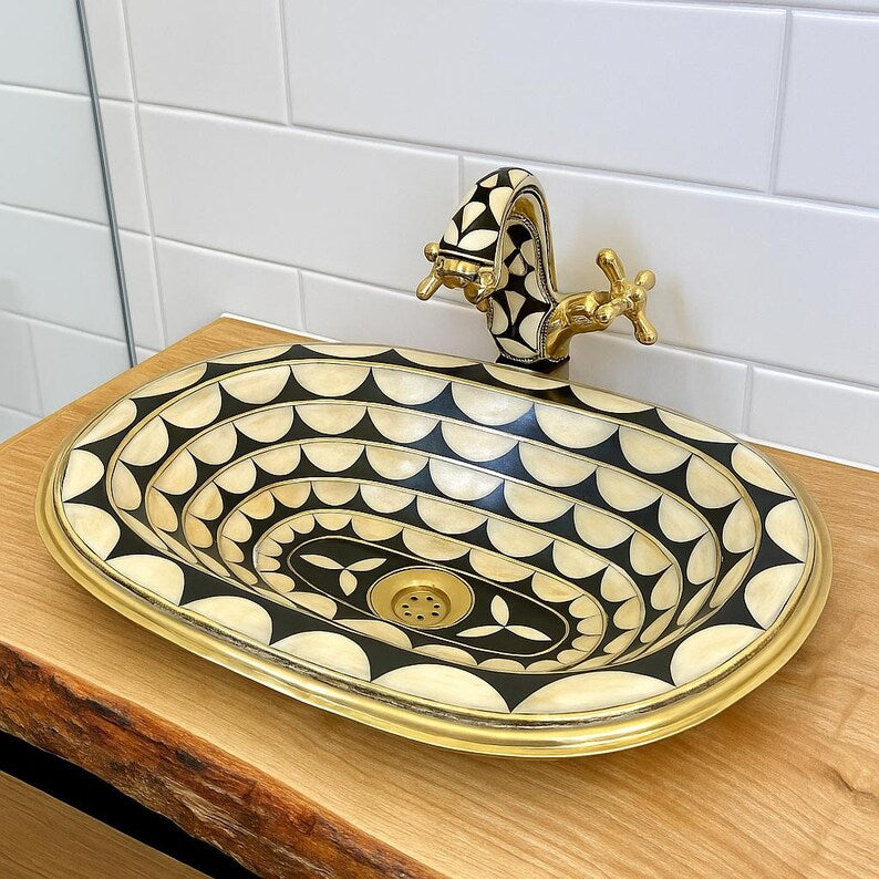 Handmade Moroccan bathroom sink with concentric pattern