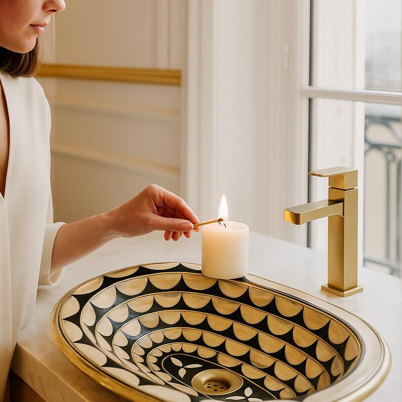 Handmade Moroccan bathroom sink with concentric pattern
