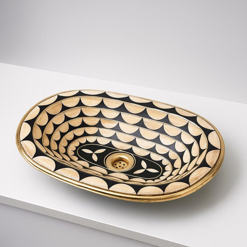 Handmade Moroccan bathroom sink with concentric pattern