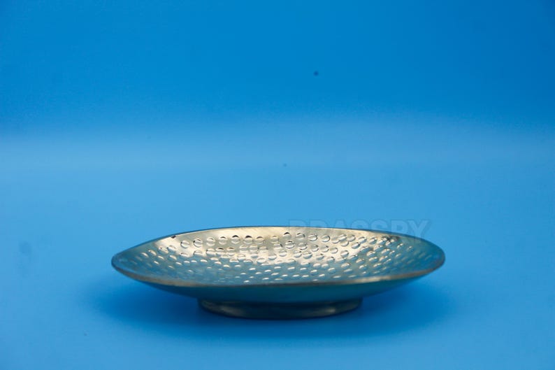 Handmade Moroccan brass wall-mounted soap holder with grid design and unlacquered finish

