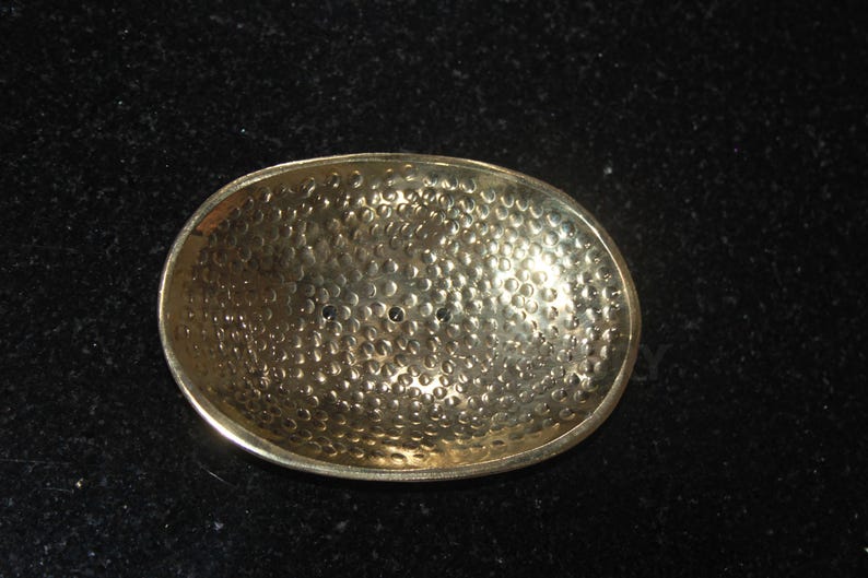 Handmade Moroccan brass wall-mounted soap holder with grid design and unlacquered finish

