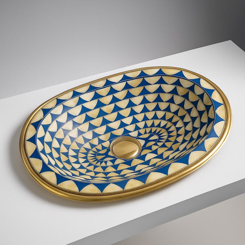 Handmade Moroccan drop-in bathroom sink with geometric pattern